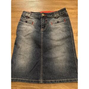 VINTAGE Y2K Ecko Red Denim Midi Skirt // Red Contrast Stitching & Logo